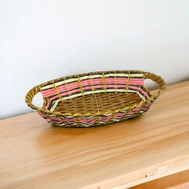 Oval Rattan Pink Basket 33x18x10