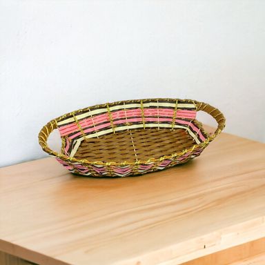 Oval Rattan Pink Basket 33x18x10