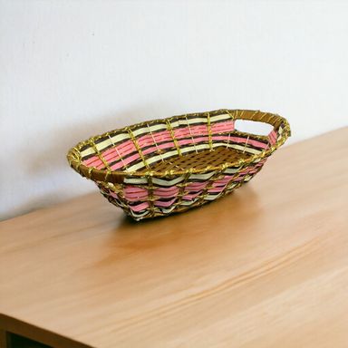 Oval Rattan Pink Basket 33x18x10