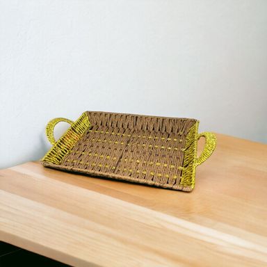 Rectangular Brown and golden Kane Basket with Golden Handles 32x20x5