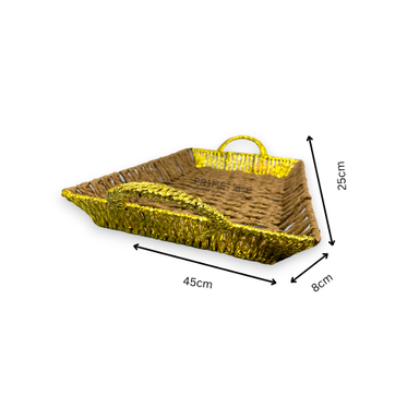 Rectangular Brown and golden Kane Basket with Golden Handles 32x20x5