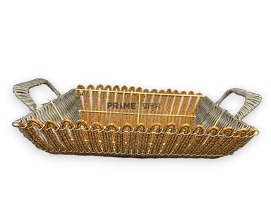 Rectangle Brown and Grey Rattan Basket with Handles 39x24x10