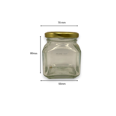 Square Bottle with Golden Metal Cap Glass Jar 63mm Lug 250ml