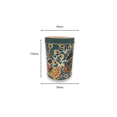 Blue Cylindrical Peacock Printed Metal Container With Lid