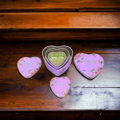 Heart Shape Tin Box Pink Set Of 3