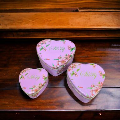 Heart Shape Tin Box Pink Set Of 3