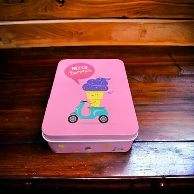 Rectangle Summer Cartoon Printed Metal Box For Kids