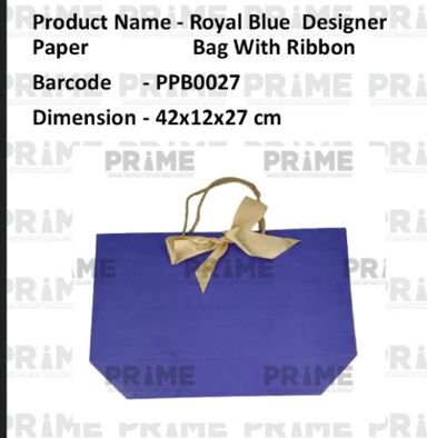 Royal Blue Designer Paper Bag With Ribbon