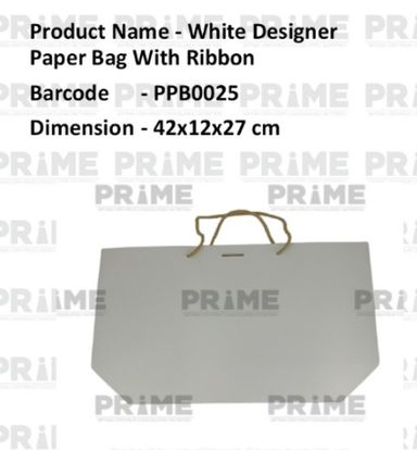 White Designer Paper Bag With Ribbon