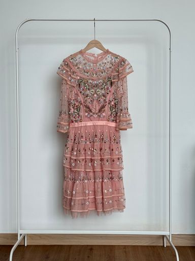 Premium Quality Sequin Embroidered Midi Dress in Peach