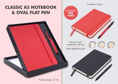 Classic Notebook Gift set: A5 Elastic Notebook With Flat Pen Red