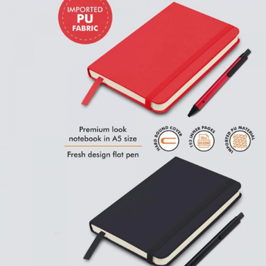 Classic Notebook Gift set: A5 Elastic Notebook With Flat Pen Red