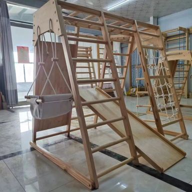 Large Outdoor wooden jungle gym set - Varnished 