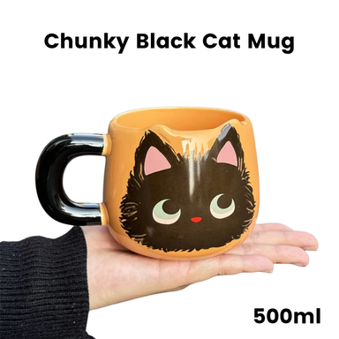 Chunky Black Cat Mug