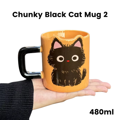 Chunky Black Cat Mug