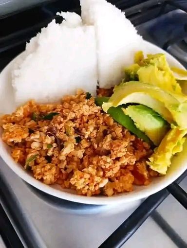 scramble eggs with ugali and greens