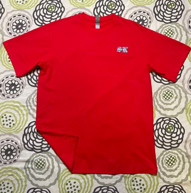 Red street wear T-shirt featuring a sleek design at the back