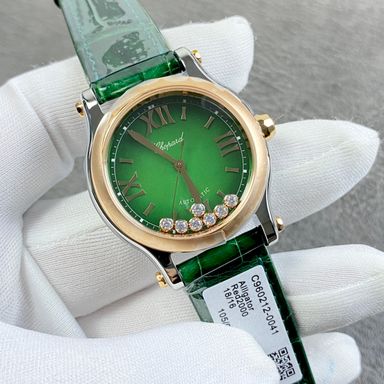 Chopard Happy Sport - Green Dial with Diamonds and Green Leather Strap.