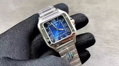 Cartier Santos Blue Dial Blue and Silver