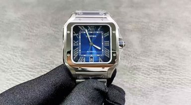 Cartier Santos Blue Dial Blue and Silver