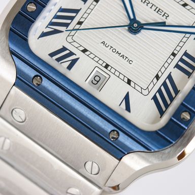 Cartier Santos White Dial with Blue Accents