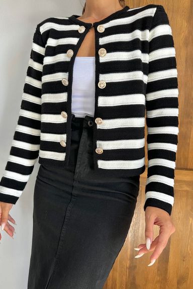 Striped Buttoned Knitwear Cardigan.