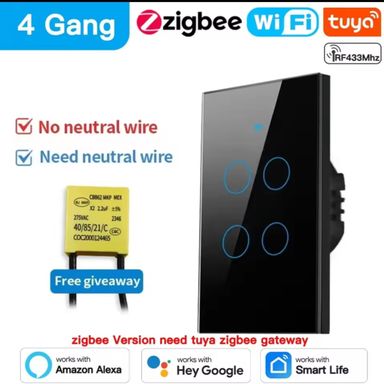 Interruptor de pared inteligente TNCE Tuya Wifi/Zigbee RF433/08, cuádruple, botón de Sensor táctil, sin cable neutro, voz con Alexa y Google Home