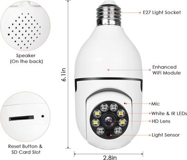 Caméra de sécurité domestique sans fil WiFi 360° + Carte Mémoire 32Go