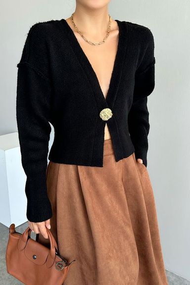 Reversed Stitched Single Buttoned Cardigan