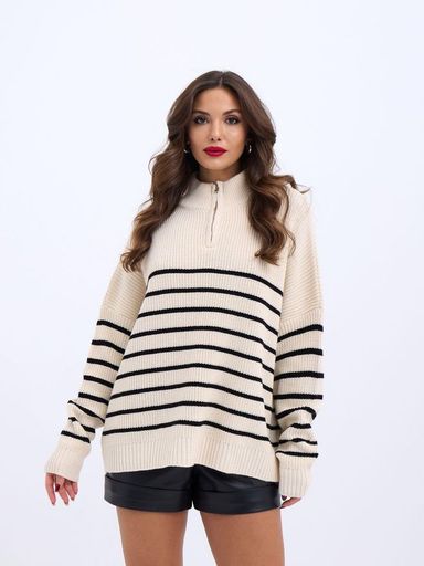 Zippered Striped Sweater.