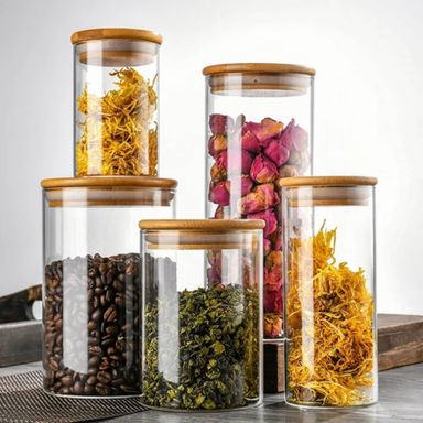 Glass Food Storage Jar Set with Bamboo Lids – Multiple Capacities 🫙🌿