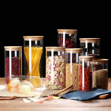 Glass Food Storage Jar Set with Bamboo Lids – Multiple Capacities 🫙🌿