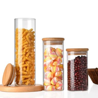 Glass Food Storage Jar Set with Bamboo Lids – Multiple Capacities 🫙🌿