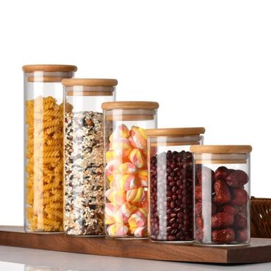 Glass Food Storage Jar Set with Bamboo Lids – Multiple Capacities 🫙🌿