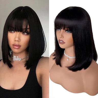 12" 3x1 Glueless Closure Bob Wig With Bang