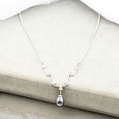 925 Silver Black Pearl Necklace for Women