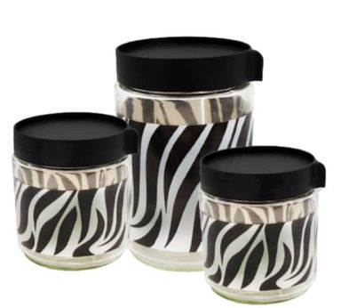 3pc Zebra Storage Jar - 350ml x 2, 560ml x 1