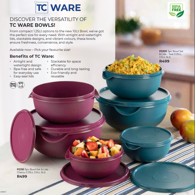 3pc Bowl Set & Lids - Teal (1.25Lt, 2.5Lt, 5Lt) 