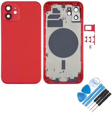 Coque arrière de rechange pour iPhone 12 6,1" - Complet avec outils - Kit de réparation professionnel (rouge)