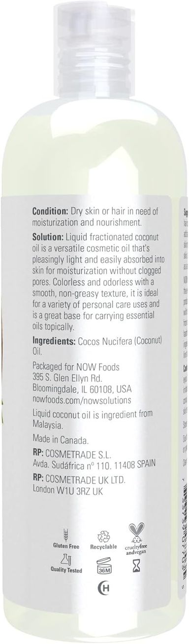 NOW Liquid Coconut Oil, Light and Nourishing, Promotes Healthy-Looking Skin and Hair