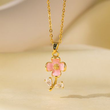 Pink Flower 18K Necklace