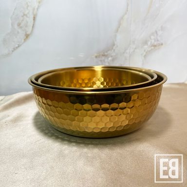 RISA GOLD HAMMERED STAINLESS-STEEL BOWL SET 19CM, 21CM, 23CM CODE: K113