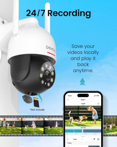 DEKCO 2K HD Outdoor Security Camera with 360 Degree Pan-Tilt Motion Tracking,Home Camera Surveillance Exterieur, WiFi Security Camera, Full Color Night Vision, Sound-Light Alarm, 2-Way Audio, Waterproof