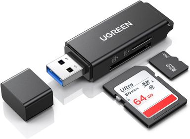 UGREEN SD Card Reader Portable USB 3.0 Micro SD Card Reader 5Gbps Memory Card Adapter for SD, Micro SD, SDXC, SDHC, RS-MMC, Micro SDXC, Micro SDHC, UHS-I for Mac, Windows, Linux, Chrome, PC, Laptop