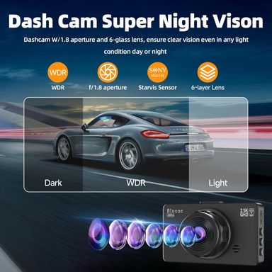 Dash Cam Front and Rear Camera, WiFi Dash Camera for Cars with 64G Card