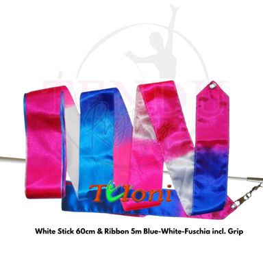 TULONI |  White Stick 60cm & Ribbon 5m Blue-White-Fuschia incl. Grip (RS-T5MW-BYF)