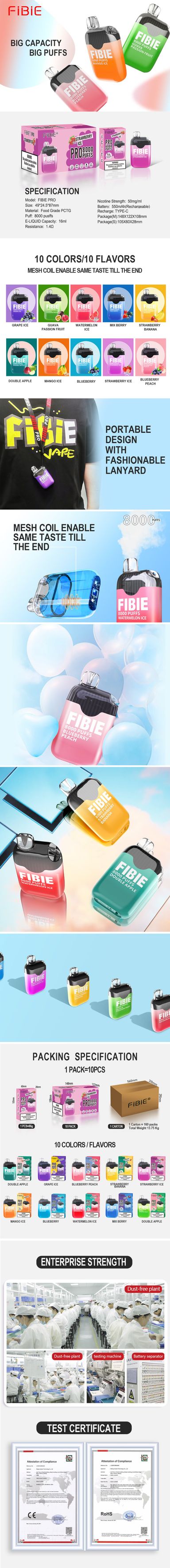 FIBIE 8000 Puffs (Box 10Pcs)- 4 Flavours to Choose From