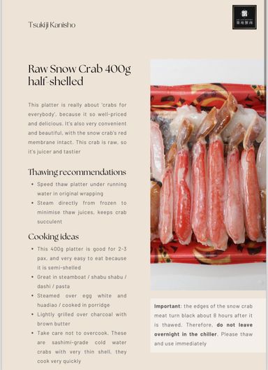 Raw Snow Crab 400 grams Half Shelled