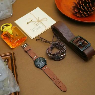 8.piece set men's watch gift boc set 3 bracelet sets, fashion watches, perfume, belts, greeting cards, atmosphere small light string men's gift set