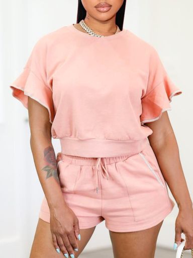 Pink Bandage Design Shorts Set